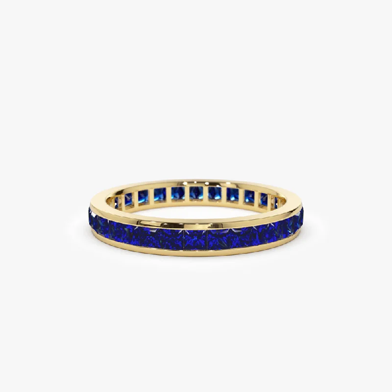 Customized Silver Jewelry For Unique Style New In This Season 14k Gold Full Eternity Princess Cut Sapphire Ring Customized Silver Jewelry For Unique Style New In This Season 14k Gold Full Eternity Princess Cut Sapphire Ring