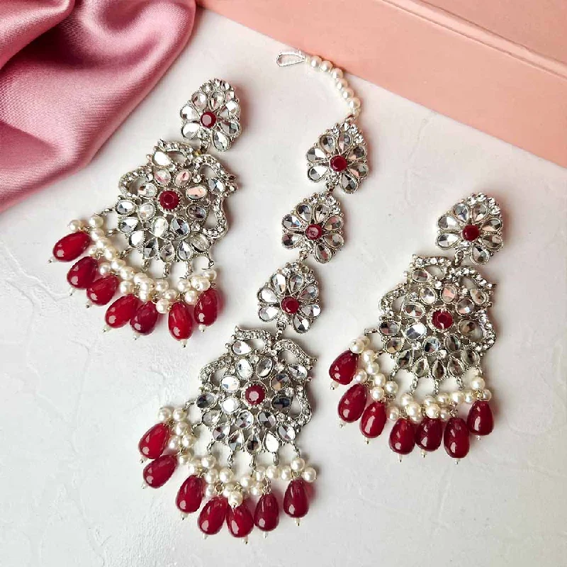 Affordable Glamour – Premium Jewelry At Special Prices Must-Have Style Discounts Kiran Earrings and Teeka Set Silver (Maroon) Affordable Glamour – Premium Jewelry At Special Prices Must-Have Style Discounts Kiran Earrings and Teeka Set Silver (Maroon)