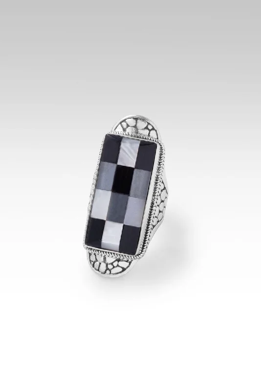 Limited-Time Offer On Premium Jewelry Collections Casual Fashion Hopeful Horizon Ring™ in Onyx Hematine White Mother of Pearl Mosaic