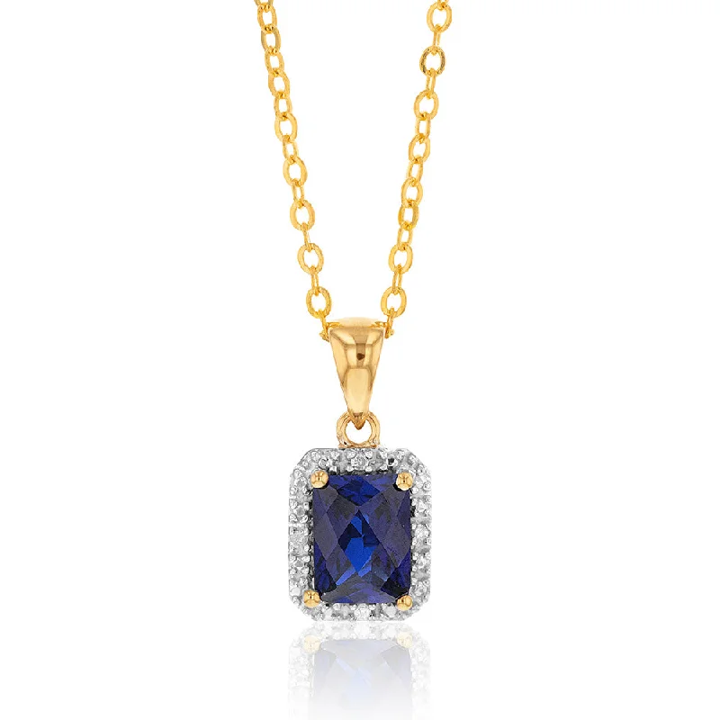 Dainty Floral Jewelry For Feminine Elegance Classic Chic Deals 9ct Yellow Gold Created Sapphire and Diamond Pendant 46cm Gold Plated Chain Dainty Floral Jewelry For Feminine Elegance Classic Chic Deals 9ct Yellow Gold Created Sapphire and Diamond Pendant 46cm Gold Plated Chain
