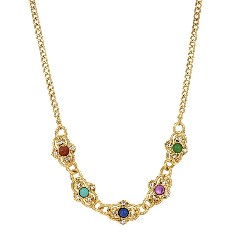Huge Savings On Timeless Jewelry Collections 1928 Jewelry Prestige Textured Link Crystal Multi Color Stone Collar Necklace 15" + 3" Extender Huge Savings On Timeless Jewelry Collections 1928 Jewelry Prestige Textured Link Crystal Multi Color Stone Collar Necklace 15" + 3" Extender