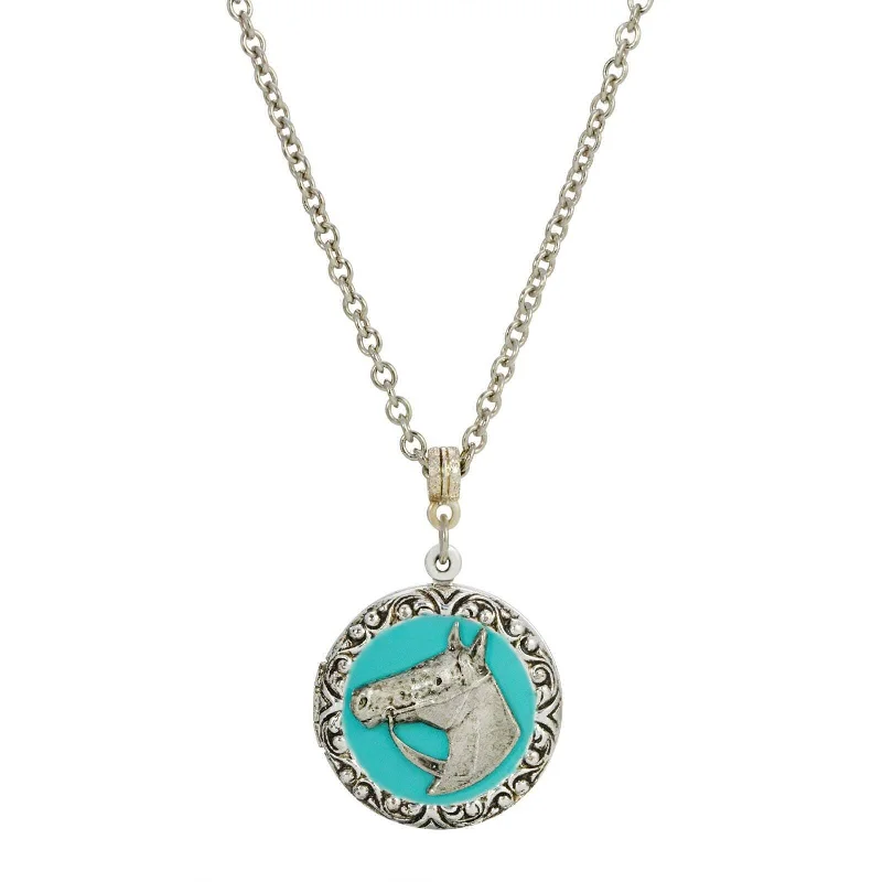 Seasonal Jewelry Sale – Upgrade Your Collection 1928 Jewelry Southwest Turquoise Enamel Horse Head Round Locket Necklace 24"