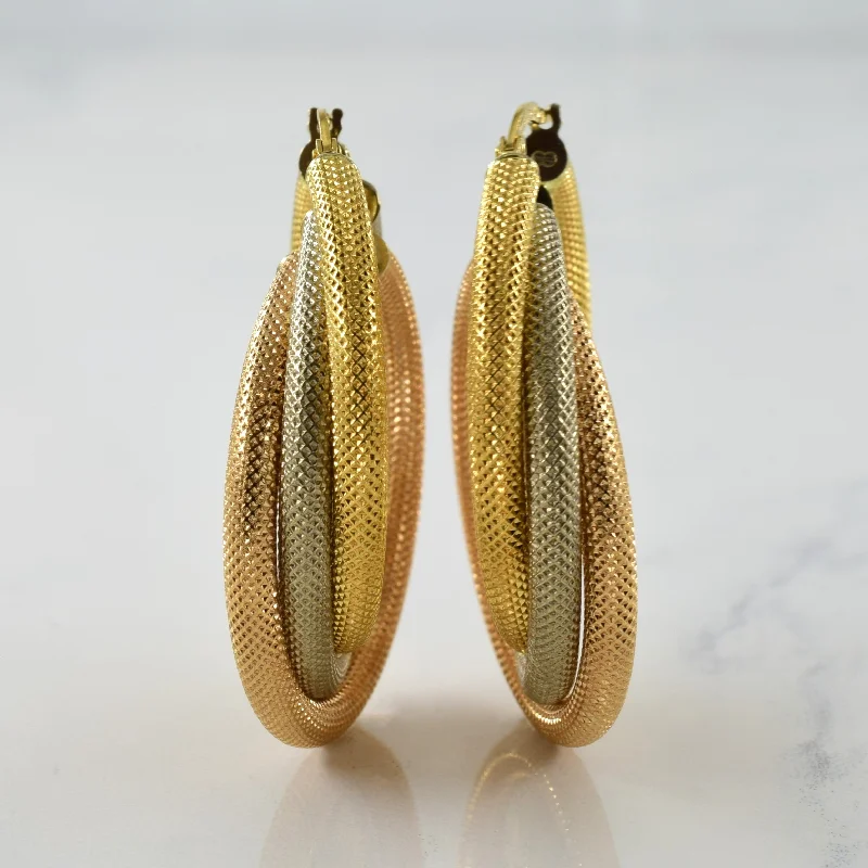 Trendy Minimalist Jewelry For Everyday Wear 18k Tri Tone Gold Twist Hoop Earrings