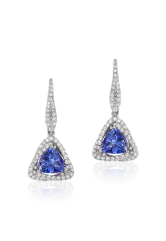 Personalized Engraved Jewelry For Meaningful Gifts Modern Fashion Sale 14K White Gold Trillion Tanzanite and Diamond Earrings, 1.62 TCW Personalized Engraved Jewelry For Meaningful Gifts Modern Fashion Sale 14K White Gold Trillion Tanzanite and Diamond Earrings, 1.62 TCW