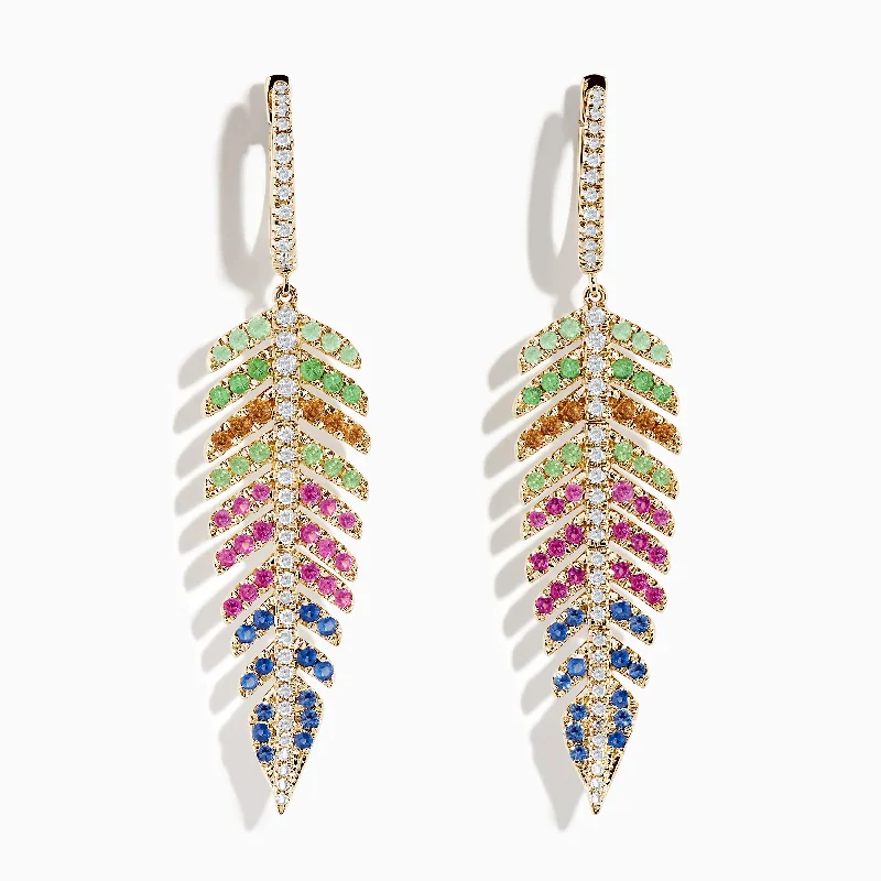 Affordable Luxury Jewelry For Every Occasion Chic Style Discounts Watercolors 14K Yellow Gold Multi Sapphire abd Diamond Leaf Earrings Affordable Luxury Jewelry For Every Occasion Chic Style Discounts Watercolors 14K Yellow Gold Multi Sapphire abd Diamond Leaf Earrings
