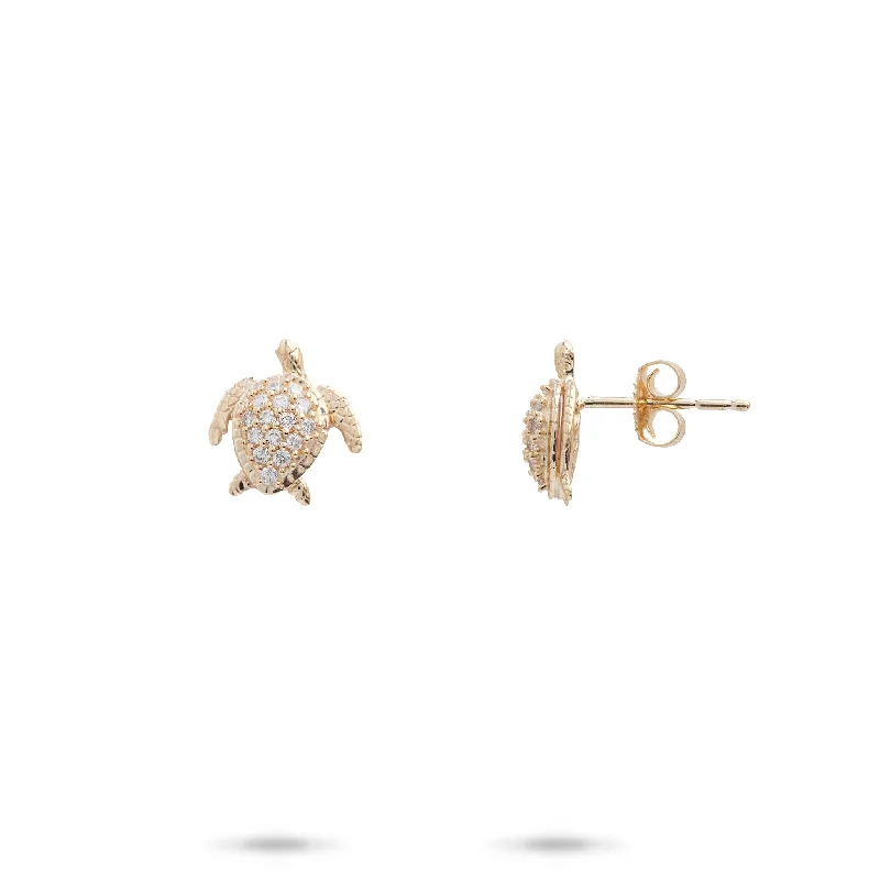 The Perfect Jewelry Piece At The Perfect Price Honu Earrings in Gold with Diamonds - 10mm The Perfect Jewelry Piece At The Perfect Price Honu Earrings in Gold with Diamonds - 10mm