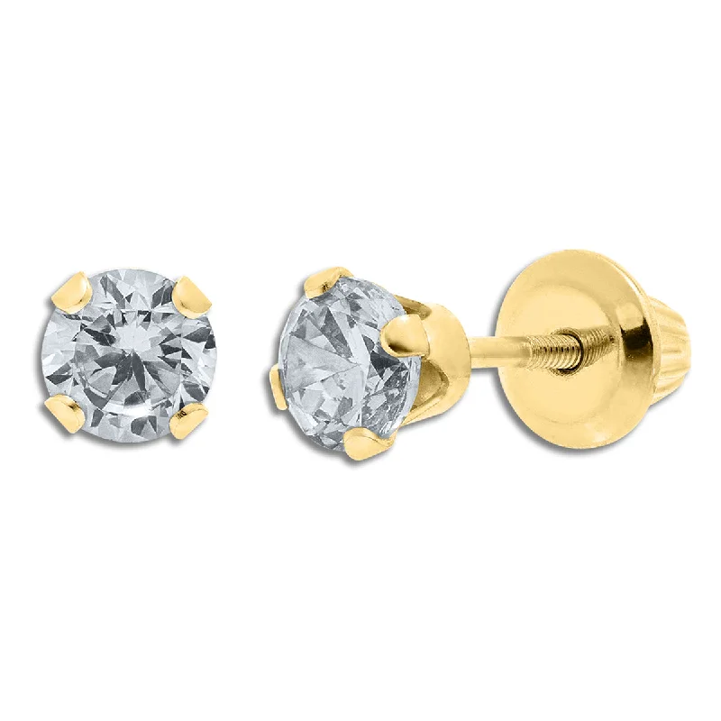 Personalized Engraved Jewelry For Meaningful Gifts Unbeatable Prices Kiddie Kraft 14KT Yellow Gold 4MM Round Cubic Zirconia Childrens Stud Earrings
