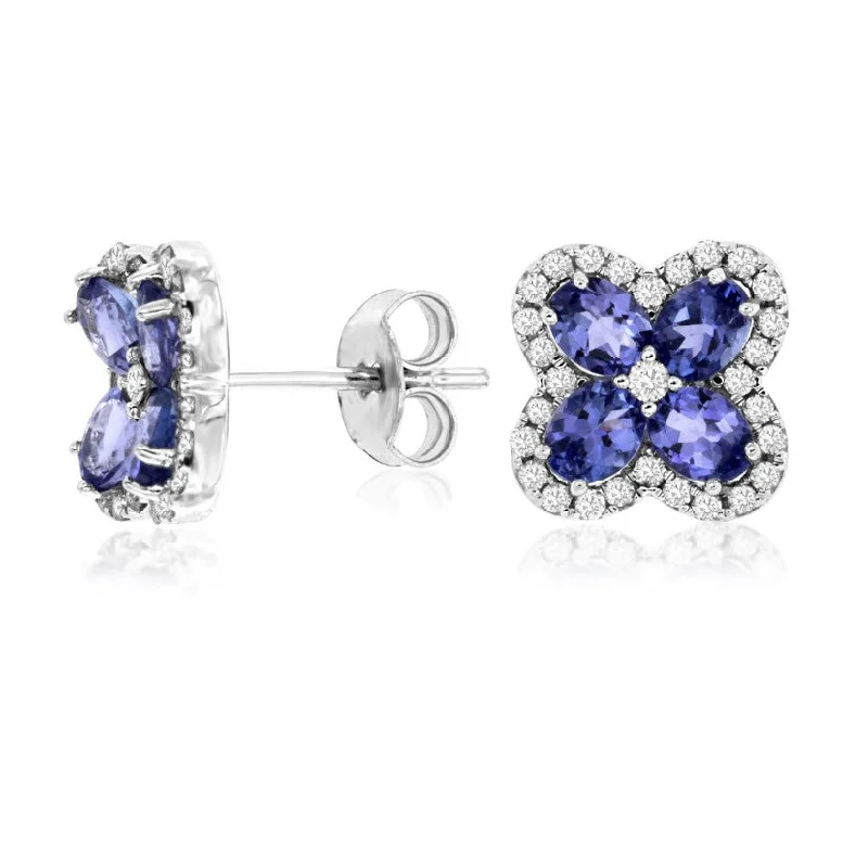 Affordable Glamour – Premium Jewelry For Less Flash Sale Starts Tanzanite and Diamond Halo Flower Design Stud Earrings