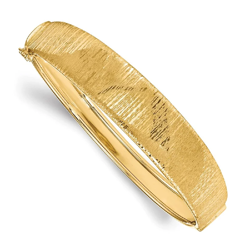 High-End Jewelry, Now More Affordable Than Ever 13mm 14k Yellow Gold Polished Textured Tapered Hinged Bangle Bracelet High-End Jewelry, Now More Affordable Than Ever 13mm 14k Yellow Gold Polished Textured Tapered Hinged Bangle Bracelet