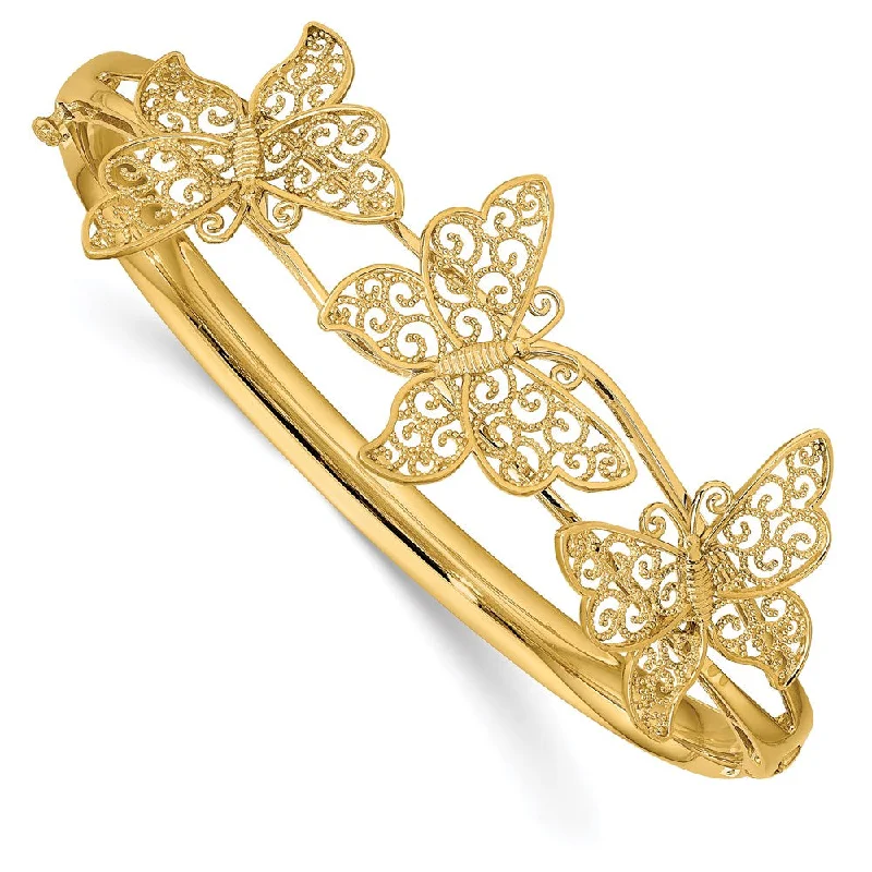 Shop Fine Jewelry With Exclusive Savings 14k Yellow Gold Filigree Butterfly Hinged Bangle Bracelet Shop Fine Jewelry With Exclusive Savings 14k Yellow Gold Filigree Butterfly Hinged Bangle Bracelet