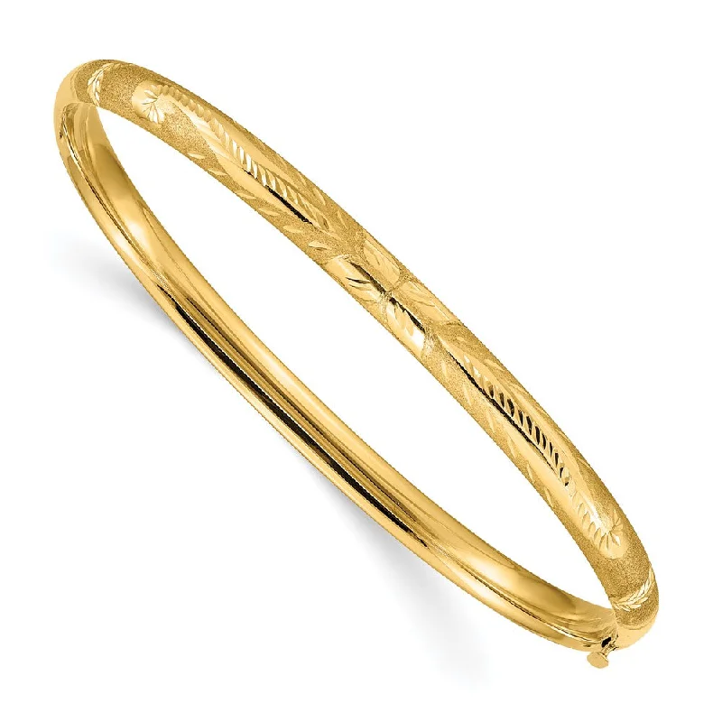 Limited-Stock Jewelry Sale – Once It's Gone, It's Gone 5mm 14k Yellow Gold Florentine Engraved Hinged Bangle Bracelet, 7 Inch