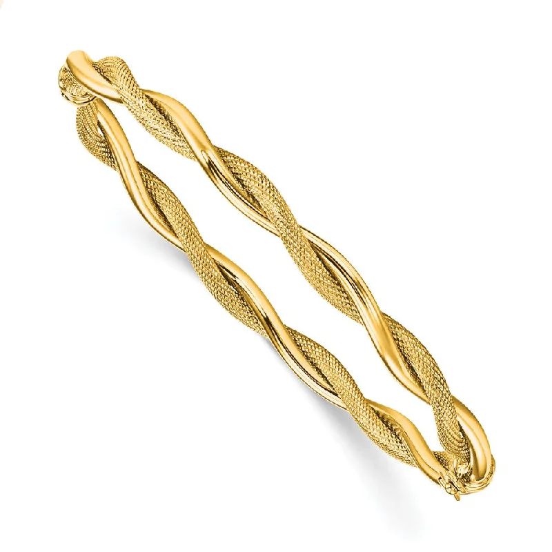 Get Your Favorite Jewelry At The Best Price 5mm 14k Yellow Gold Polished & Textured Twist Hinged Bangle Bracelet Get Your Favorite Jewelry At The Best Price 5mm 14k Yellow Gold Polished & Textured Twist Hinged Bangle Bracelet
