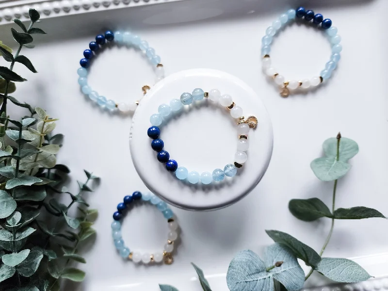Chic, Trendy, And Affordable Jewelry Sale Lapis Lazuli, Aquamarine, & Rainbow Moonstone Beaded Bracelet || Reiki Infused Chic, Trendy, And Affordable Jewelry Sale Lapis Lazuli, Aquamarine, & Rainbow Moonstone Beaded Bracelet || Reiki Infused