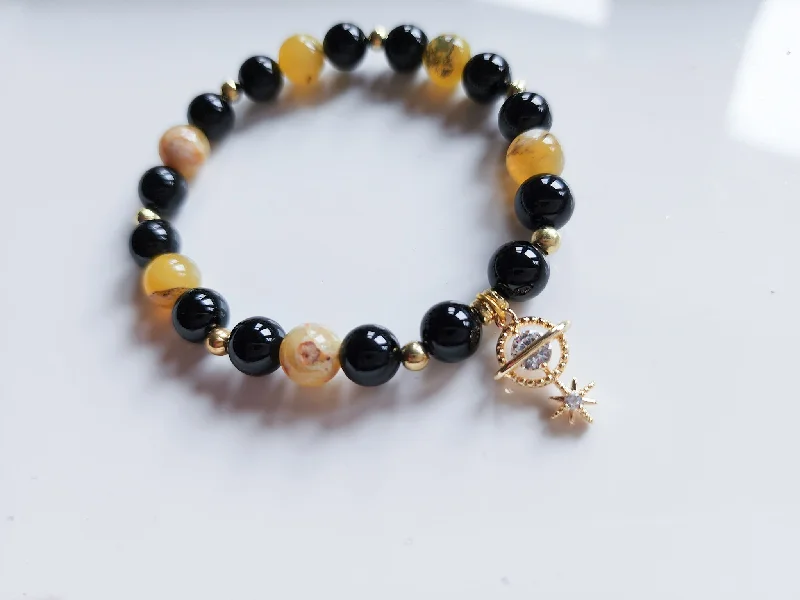 Elegant Jewelry Styles At Budget-Friendly Prices Onyx & Yellow Opal Beaded Bracelet || Reiki Infused Elegant Jewelry Styles At Budget-Friendly Prices Onyx & Yellow Opal Beaded Bracelet || Reiki Infused